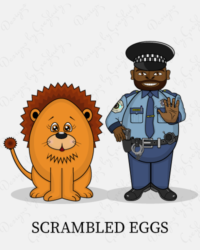 Scrambled eggs is a collection of animals and people based on a basic egg shape.